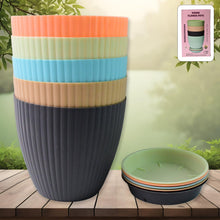 Round Plastic Flower Pot with Bottom Tray (5 Pcs Set / With Color Box)