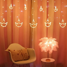 12 Diya Curtain String Lights, Window Curtain Lights (White Color)
