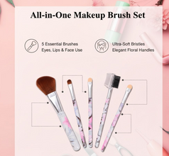 Floral Makeup Brush Set for Eyes, Lips, and Face (5 Pc)